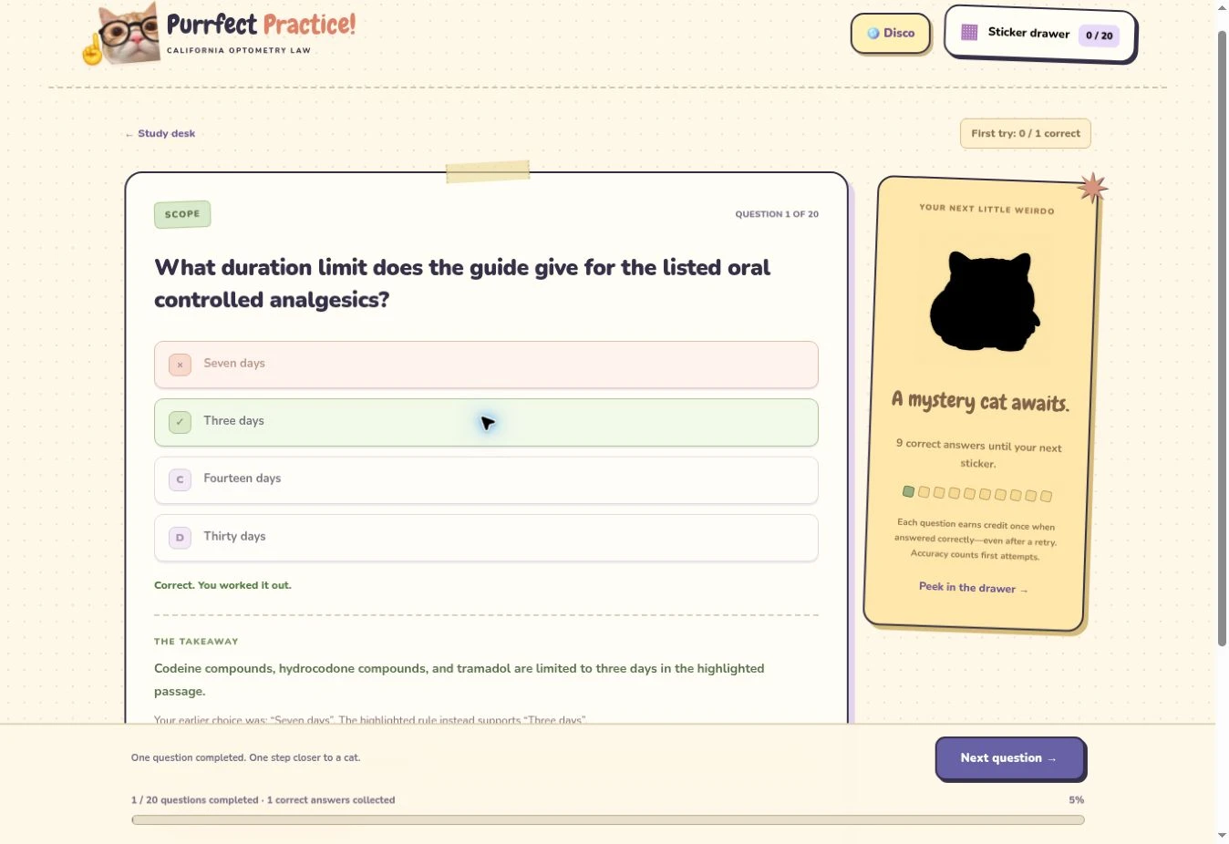 Actual answer feedback with an explanation and reference to the highlighted study guide.